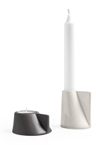 2 bougeoirs en céramique Lino - Argenté