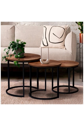 3 tables gigognes Elize - Imitation bois et noir