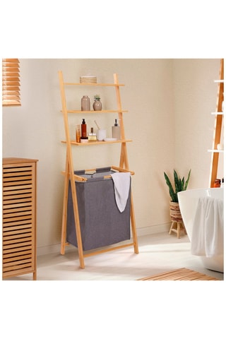 Panier à linge avec étagère Maya - Gris et naturel