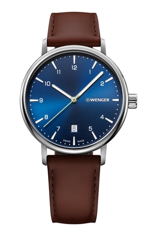 Montre à quartz en cuir Urban Classic - Marron et bleu