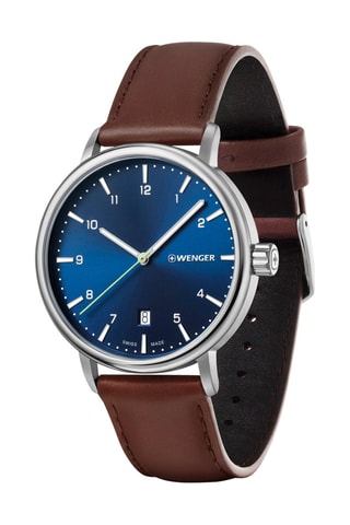 Montre à quartz en cuir Urban Classic - Marron et bleu