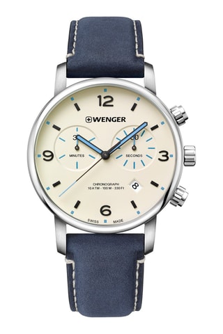 Montre à quartz en cuir Urban Metropolitan - Chronographe - Bleu marine et argenté
