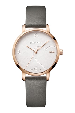 Montre à quartz en cuir et plaqué or rose - Gris et doré