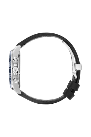 Montre à quartz en cuir - Tachymètre - Noir et argenté