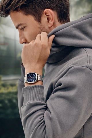 Montre à quartz en acier inoxydable - Chronographe - Argenté