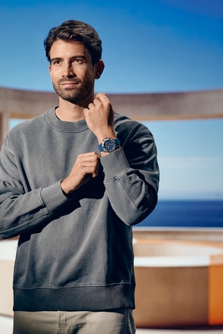 Montre à quartz en silicone - Chronographe - Bleu et argenté