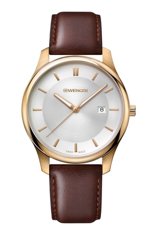 Montre à quartz en cuir et plaqué or rose - Marron et doré