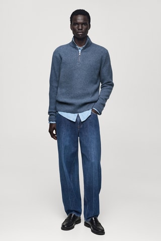 Pull-over maille col montant - Bleu porcelaine