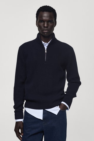 Pull-over maille col montant - Bleu marine