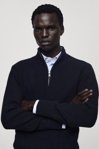 Pull-over maille col montant - Bleu marine