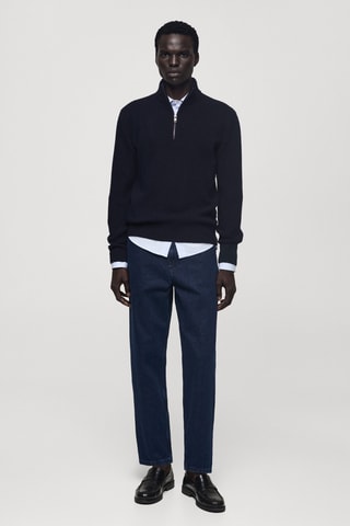 Pull-over maille col montant - Bleu marine