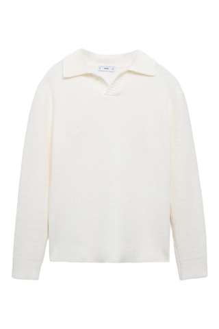 Pull-over polo maille structure quadrillée - Blanc cassé