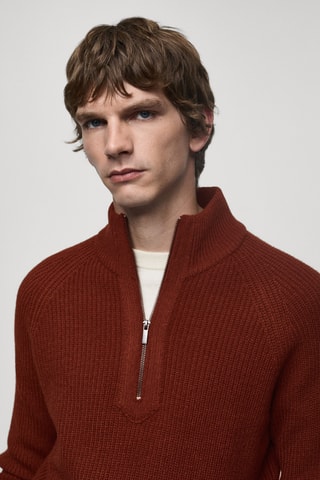 Pull-over maille côtelée col montant - Orange foncé