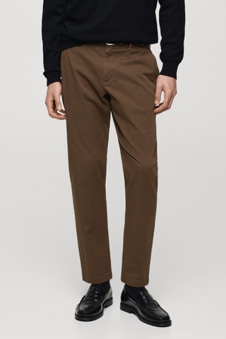 Pantalon coton tapered crop - Marron