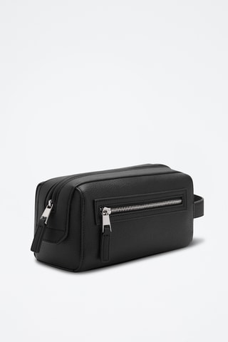 Trousse cuir foulé zip - Noir