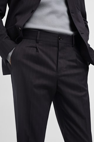 Pantalon costume laine slim-fit rayures - Bleu marine