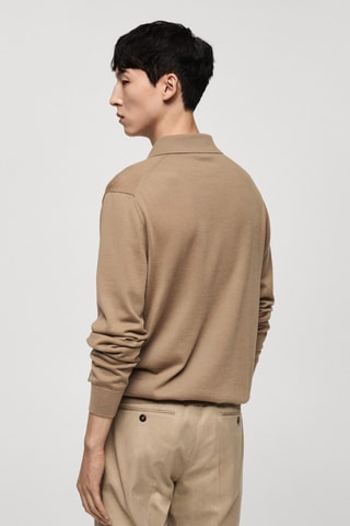 Polo 100 % laine mérinos manches longues - Sable