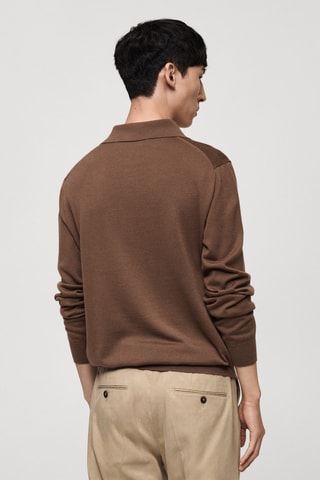 Polo 100 % laine mérinos manches longues - Marron