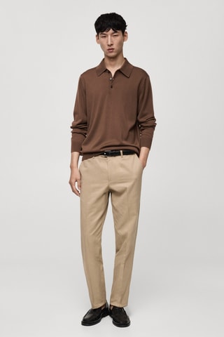 Polo 100 % laine mérinos manches longues - Marron