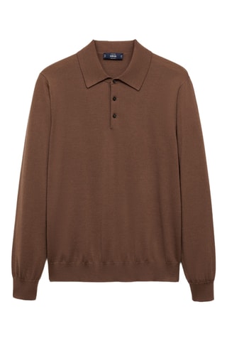 Polo 100 % laine mérinos manches longues - Marron