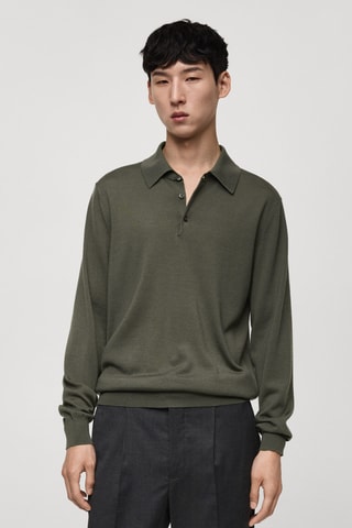 Polo 100 % laine mérinos manches longues - Vert