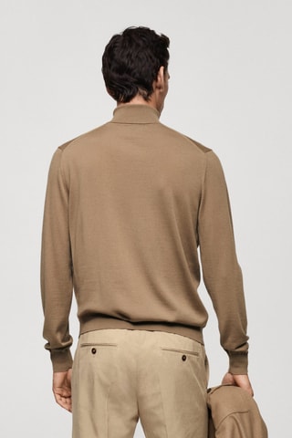 Pull-over 100 % laine mérinos col montant - Sable