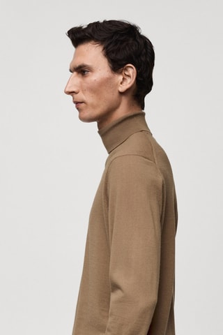 Pull-over 100 % laine mérinos col montant - Sable