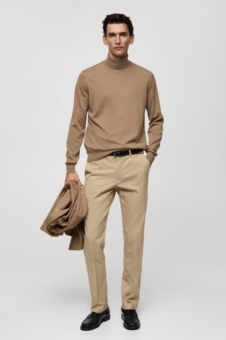 Pull-over 100 % laine mérinos col montant - Sable