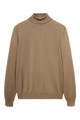 Pull-over 100 % laine mérinos col montant - Sable