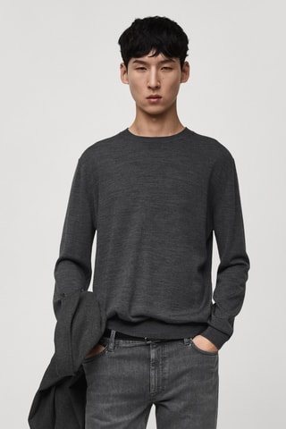 Pull-over 100 % laine maille moyenne - Gris foncé chiné