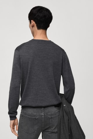 Pull-over 100 % laine maille moyenne - Gris foncé chiné