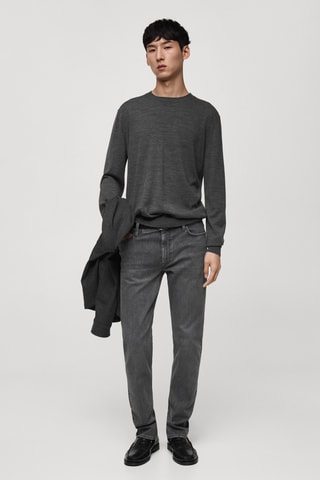Pull-over 100 % laine maille moyenne - Gris foncé chiné
