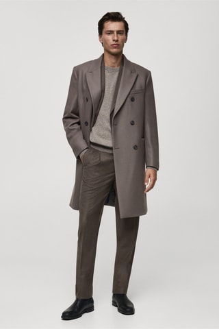Manteau croisé 100 % laine italienne - Marron