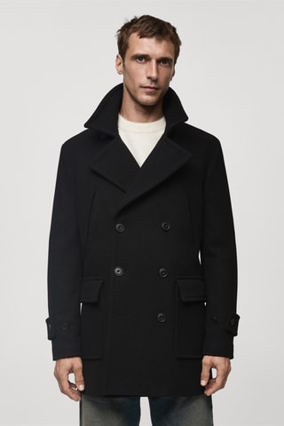 Manteau croisé laine recyclée - Noir