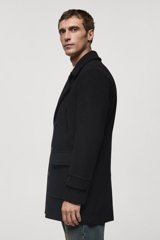 Manteau croisé laine recyclée - Noir