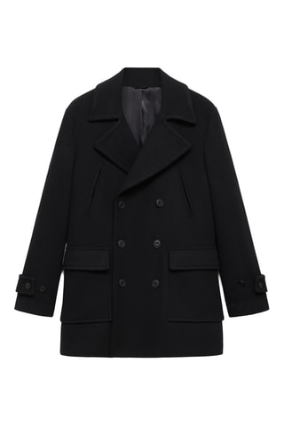 Manteau croisé laine recyclée - Noir