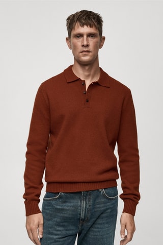 Pull-over laine col polo - Orange foncé