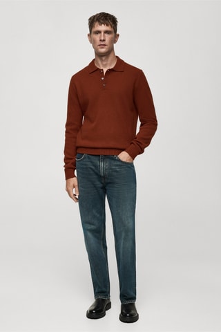 Pull-over laine col polo - Orange foncé