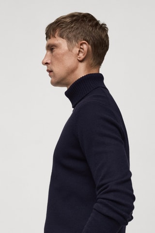Pull-over maille laine col montant - Bleu marine