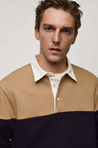 Sweat-shirt polo coton bicolore - Bleu marine