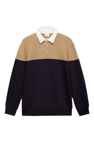 Sweat-shirt polo coton bicolore - Bleu marine