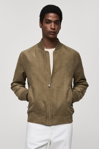 Blouson bomber imitation daim - Kaki