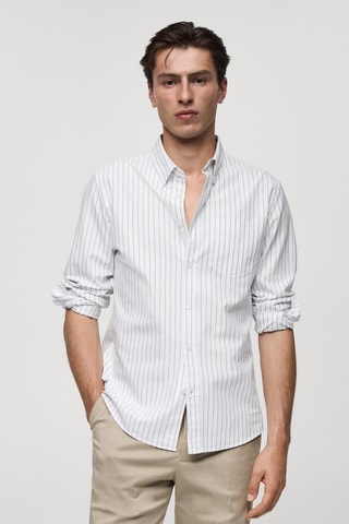 Chemise 100 % coton rayures bicolores - Blanc