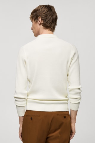 Pull-over polo coton mélangé maille côtelée - Blanc cassé