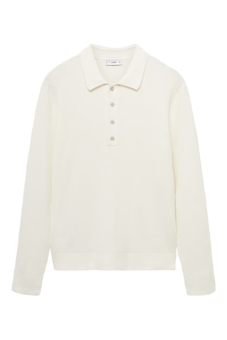 Pull-over polo coton mélangé maille côtelée - Blanc cassé