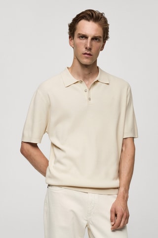 Polo maille fine structuré - Blanc cassé