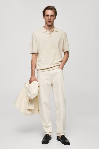 Polo maille fine structuré - Blanc cassé