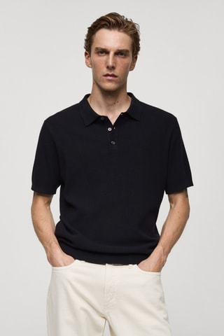 Polo maille fine structuré - Bleu marine