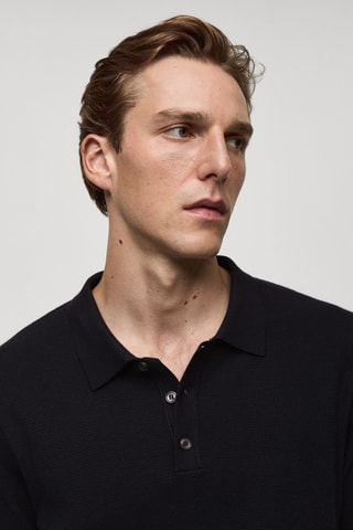 Polo maille fine structuré - Bleu marine