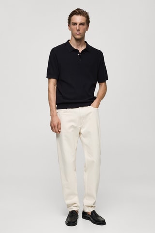 Polo maille fine structuré - Bleu marine